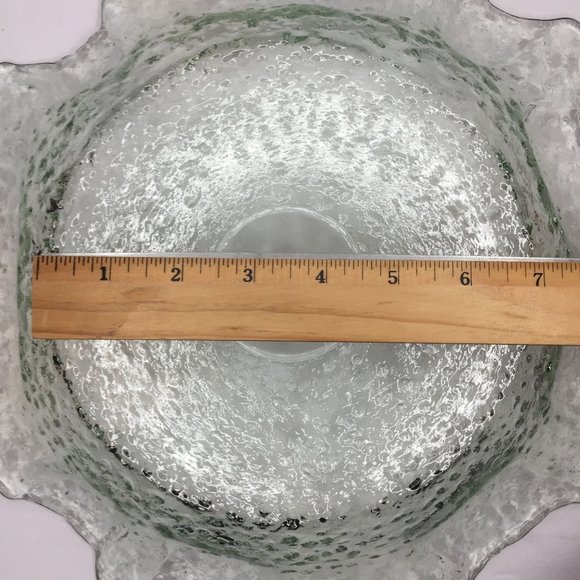 Vintage 13" Green Depression Bubble Glass Fruit Decor Bowl Textured Interior Art - Picture 8 of 10